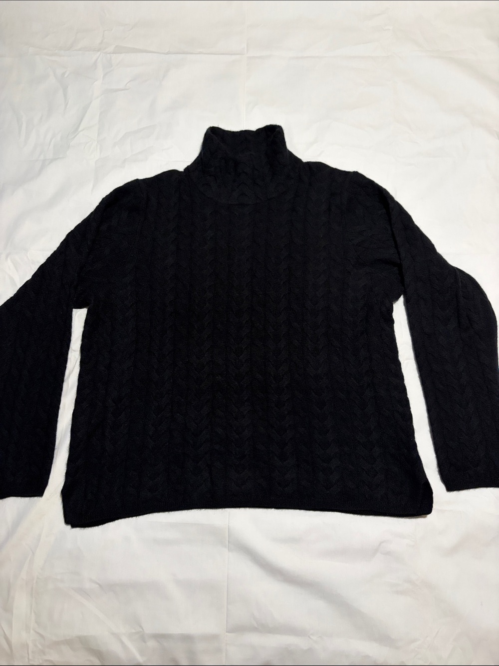 Garnet Hill Women's100% Cashmere Cable Knit T-neck Sweater Black